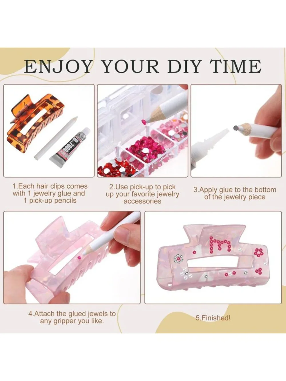 Aesthetic DIY Hair Claw Clips Kit - Acrylic Clips with Rhinestones & Pearls for